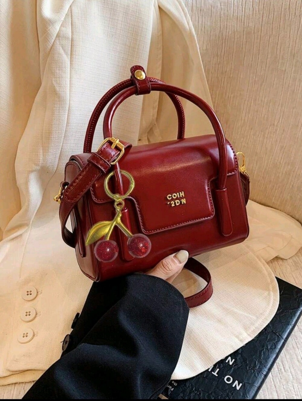 Burgundy With Cherry Ornaments-luxury Elegant Box Bag For Women New Fashion Hand